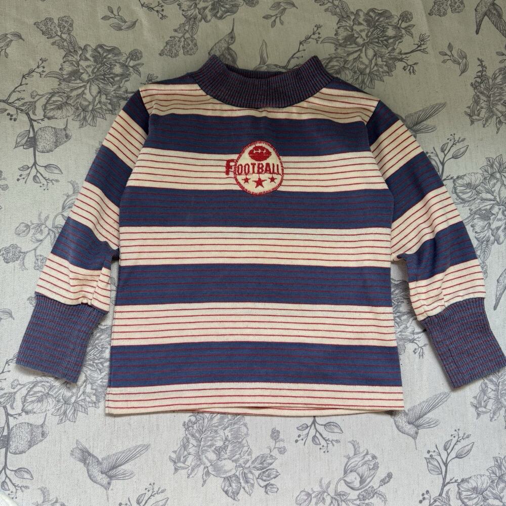 Vtg 70s Health Tex Football Stripe Kids TShirt USA Long Sleeve Red White Blue 2T